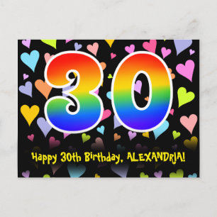 30. Geburtstag: Fun Hearts Muster, Regenbogen 30 Postkarte