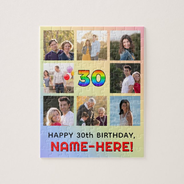 30. Geburtstag: Fun Rainbow #, Individuelle Name & Puzzle (Vertikal)