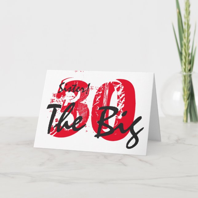 30. Geburtstag für Schwester, schwarzer, roter Tex Karte (Vorderseite)