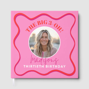 30. Geburtstag Gästebuch Colorful Wavy Red Pink