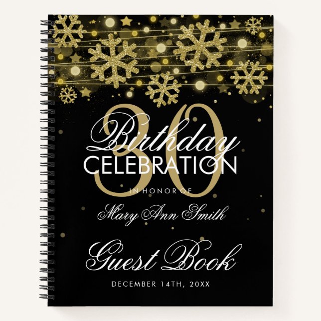30. Geburtstag Gästebuch Gold Black Winter Notizbuch (Vorderseite)
