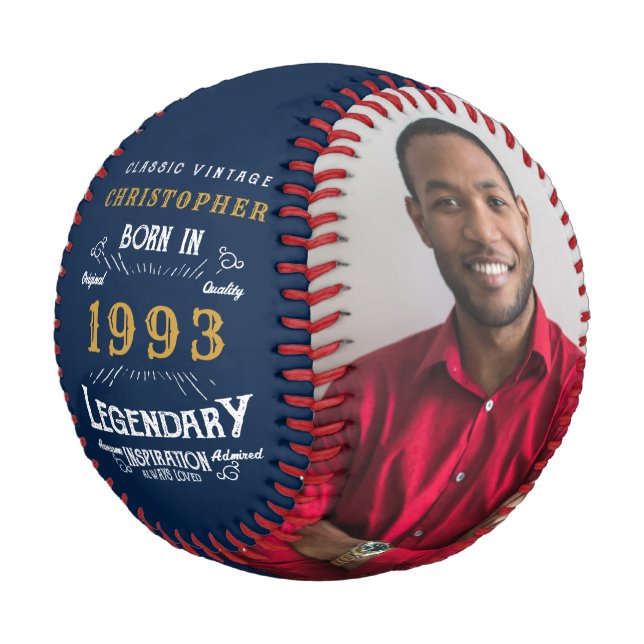 30. Geburtstag Geboren 1993 Monogram Foto Legend B Baseball (Schrägansicht)