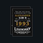 30. Geburtstag Geboren 1993 Schwarzes Gold Retro Einladung<br><div class="desc">Für alle,  die ihren Geburtstag feiern,  haben wir die ideale Geburtstagsfeier mit Vintagem Ambiente. Der schwarze Hintergrund mit Vintagem Typografie-Design in Weiß und Gold ist schlicht und elegant mit Retro-Ambiente. Passen Sie den Text dieses Geburtstagsgeschenks mit der Vorlage einfach an. Finden Sie weitere Feierlichkeiten,  Vorräte und Geschenke für Party</div>