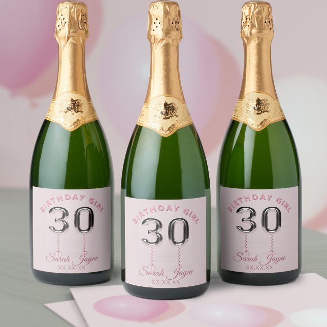 30. Geburtstag Girl Blush Pink Silver 30 Ballon (Happy 30th Birthday Girl! Just add your name and special date to this pink and silver labels)