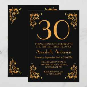 30. Geburtstag Glam Modern Gold Black Vintag Retro Einladung