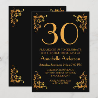 30. Geburtstag Glam Modern Gold Black Vintag Retro Einladung