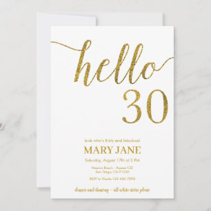 30. Geburtstag: Glitzer in Weiß und Gold Einladung
