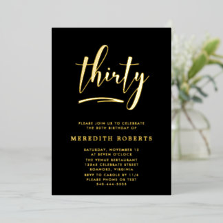 30. Geburtstag Gold auf Black Luxe Elegant Party Folieneinladung