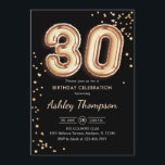 30. Geburtstag - Gold Balloons Black Einladung<br><div class="desc">Party Einladung zum 30. Elegantes Design in Imitate Glitzer Gold und Schwarz. Die Einladungskarte enthält die Goldnummer 30 Ballons und den Script-Schriftart. Ideal für eine stilvolle Feier. Nachricht,  wenn du ein Alter brauchst.</div>