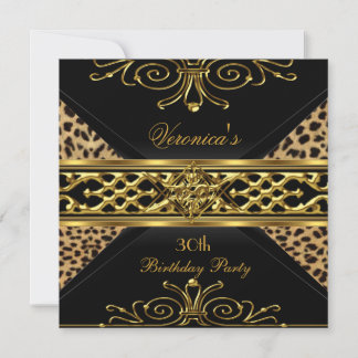 30. Geburtstag Gold Black Gold Art Deco Leopard Einladung