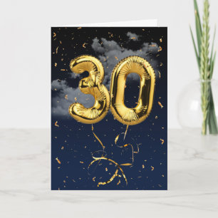 30. Geburtstag Gold Mylar Ballon und Confetti Card Karte