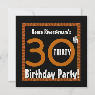30. Geburtstag Gold Orange Black Stripes W412 Einladung