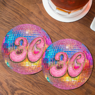 30. Geburtstag Gold Rosa Glitter Tanz Disco Kugel Runder Pappuntersetzer