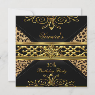 30. Geburtstag Gold Schwarz Gold Art Deco Leopard Einladung