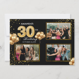 30. Geburtstag Gold Silber Schwarze Ballons Einladung