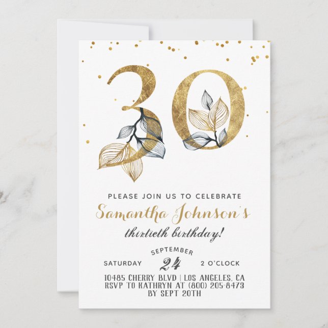 30. Geburtstag Goldene Blüte Einladung (Vorderseite)