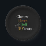 30. Geburtstag Golf Cheers Beers Black Gold Party Pappteller<br><div class="desc">Dies ist ein cooles und modernes Golfdesign, 30. Geburtstag, ein Party-Design. Es ist ein einfaches, minimales Design, in klassischer Schwarz-Gold-Typografie mit Pop in Orange und Grün. Ideal für ein cooles und unterhaltsames Party mit Golf- und Bierthemen. Dieses Design ist vollständig anpassbar, verwenden Sie einfach die Personalisierung dieser Schaltfläche, um das...</div>