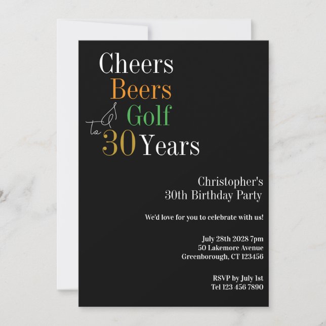 30. Geburtstag Golf Cheers Beers Party Einladung (Vorderseite)