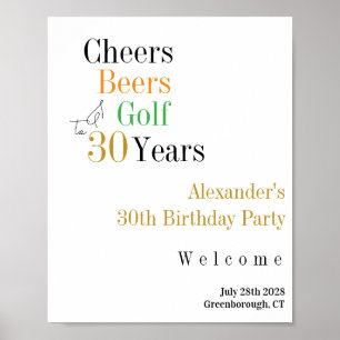 30. Geburtstag Golf Cheers Beers Party Willkommen Poster