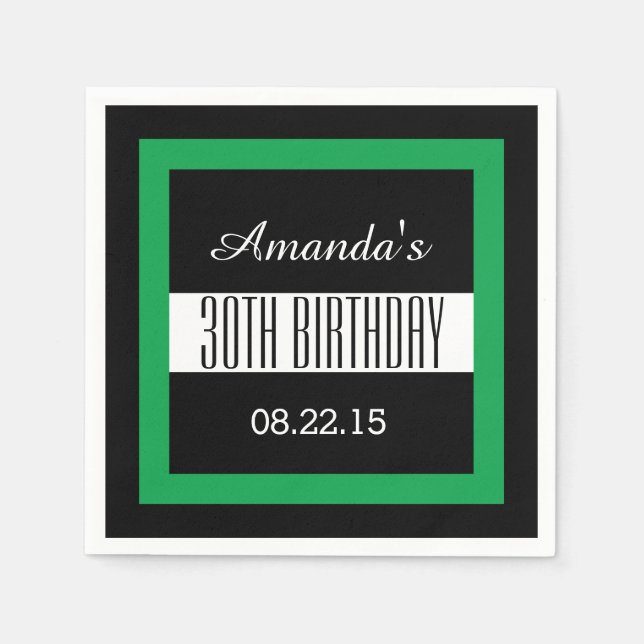 30. Geburtstag Green und Black Custom V01F2 Serviette (Vorderseite)