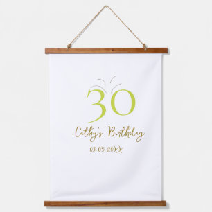 30. GEBURTSTAG GRÜN GOLD PASTELL HANDGEZEICHNET RE WANDTEPPICH MIT HOLZRAHMEN