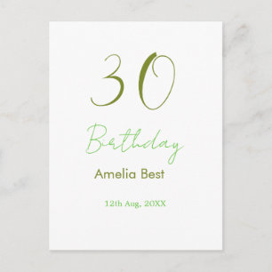 30. GEBURTSTAG GRÜN NAME DATUM FETT RETRO PASTELL POSTKARTE