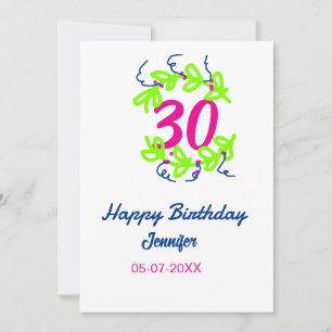 30. Geburtstag grüner blauer Kranz Datum rustikal Einladung