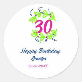 30. Geburtstag grüner blauer Kranz Datum rustikal  Runder Aufkleber