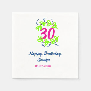 30. Geburtstag grüner blauer Kranz Datum rustikal  Serviette