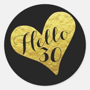 30. Geburtstag Hallo 30 Schwarz und Kunstgold Herz Runder Aufkleber