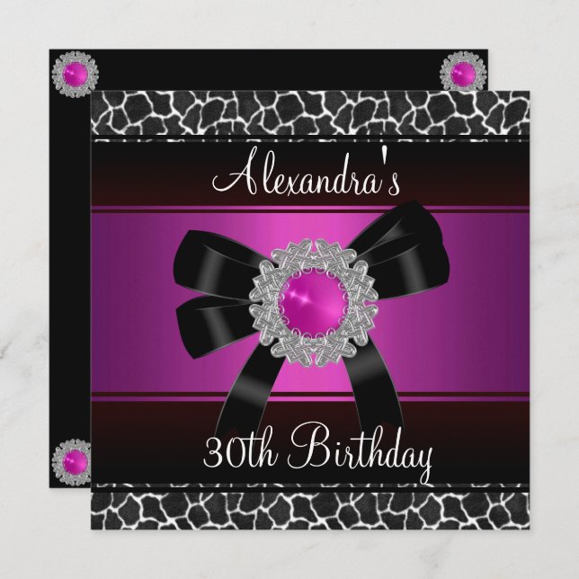 30. Geburtstag Hellrosa Giraffe Silberschmuck 2 Einladung (Vorne/Hinten)