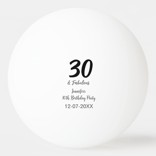 30. Geburtstag hinzufügen Name Datum Jahr schwarz Tischtennisball (Vorderseite)