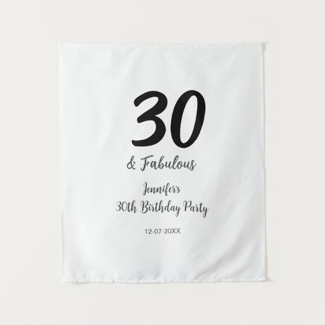 30. Geburtstag hinzufügen Name Datum Jahr schwarz Wandteppich (Vorderseite)