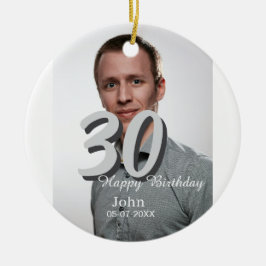 30. Geburtstag hinzufügen Name Datum Jahr Weißes F Keramik Ornament