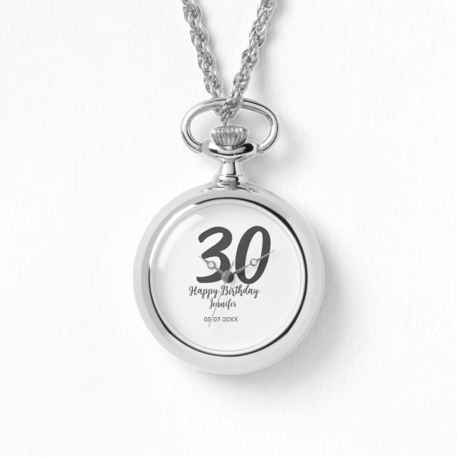 30. Geburtstag hinzufügen Namensdatum Jahr schwarz Armbanduhr (Vorderseite)