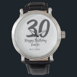 30. Geburtstag hinzufügen Namensdatum Jahr schwarz Armbanduhr<br><div class="desc">bearbeitbares Design</div>