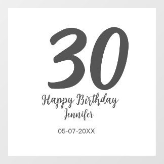 30. Geburtstag hinzufügen Namensdatum Jahr schwarz Fensteraufkleber