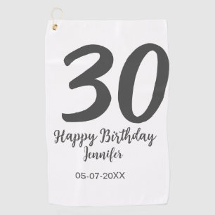 30. Geburtstag hinzufügen Namensdatum Jahr schwarz Golfhandtuch