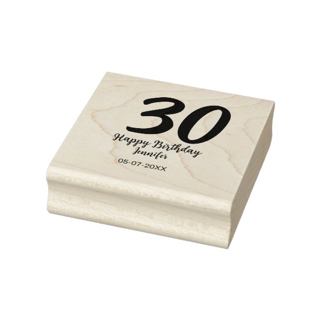 30. Geburtstag hinzufügen Namensdatum Jahr schwarz Gummistempel (Stempel)