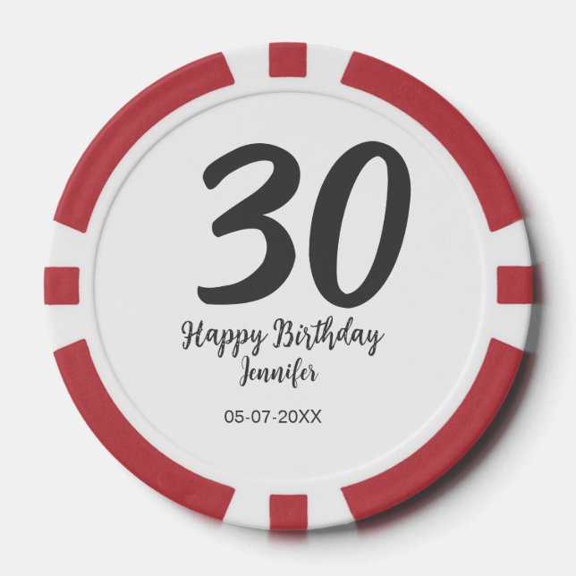 30. Geburtstag hinzufügen Namensdatum Jahr schwarz Pokerchips (Vorderseite)
