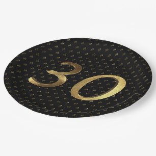 30. Geburtstag Hochzeit Jubiläum Black and Gold Pappteller