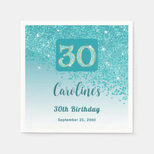 30. Geburtstag Hübscher Aquamariner blauer Glitzer Serviette