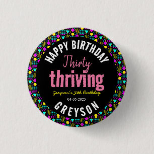 30. Geburtstag in Schwarz und Retro Button