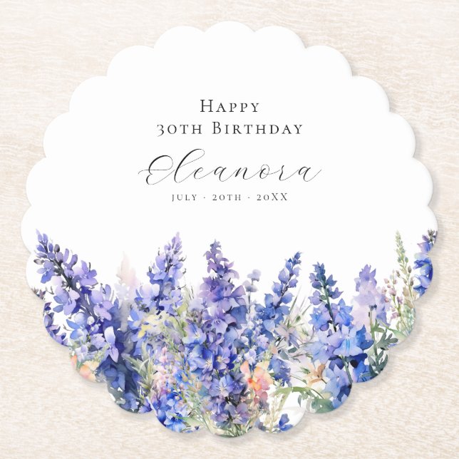 30. Geburtstag Juli Geburtstag Blume Larkspur Cust Untersetzer (Vorderseite)