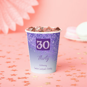 30. Geburtstag Klasse Falling Lila Glitzer Pappbecher