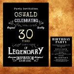 30. Geburtstag Legendary Black Gold Retro Folieneinladung<br><div class="desc">Für alle, die ihren 30. Geburtstag feiern, haben wir die ideale Geburtstagsfeier mit Vintagem Ambiente. Der schwarze Hintergrund mit einer Goldfolie Vintage Typografie. Das Design ist einfach und dennoch elegant mit einem Retro-Ambiente. Passen Sie den Text dieser Geburtstagseinladung mit der bereitgestellten Vorlage einfach an. Teil einer 30. Geburtstagskollektion mit Party...</div>