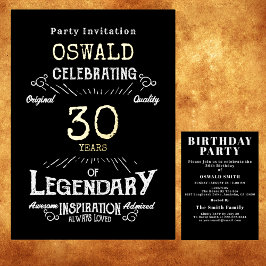 30. Geburtstag Legendary Black Gold Retro Folieneinladung