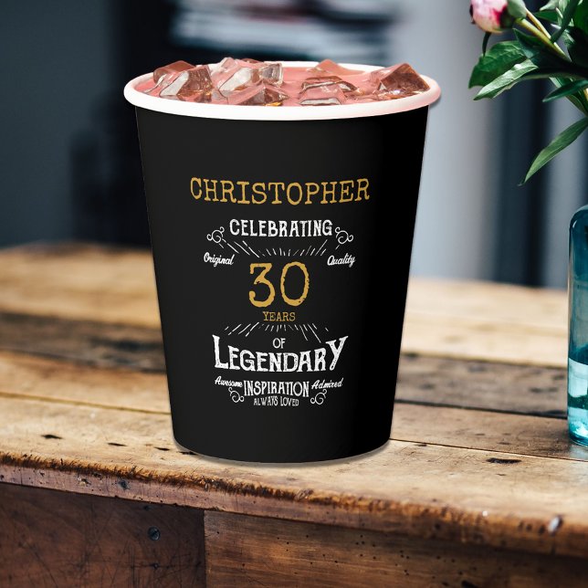 30. Geburtstag Legendary Black Gold Retro Pappbecher (For those celebrating their 30th birthday we have the ideal birthday party cups)