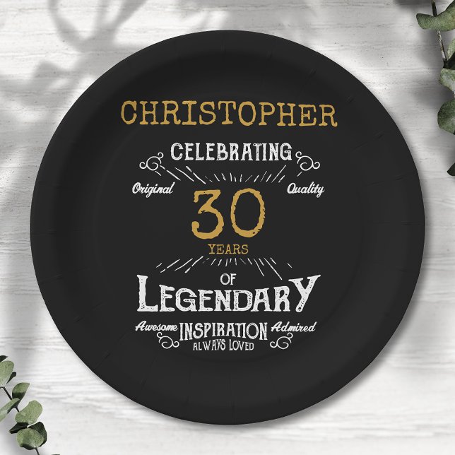 30. Geburtstag Legendary Black Gold Retro Pappteller (For those celebrating their 30th birthday we have the ideal birthday party plates)