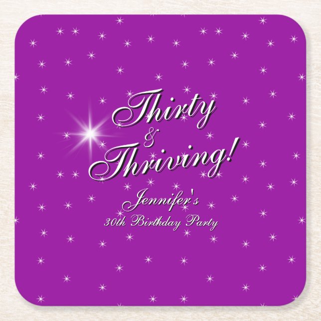 30. Geburtstag Lila 30. Rechteckiger Pappuntersetzer (Vorderseite)